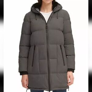 DKNY Jeans Ladies Size Medium Puffer Full Zip Parka Jacket Gray Mid-Length